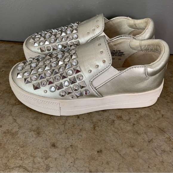 Ash Lynn Clodi Silver Studded Slip-On Leather Platform Shoes Size 31/13 - Picture 9 of 10